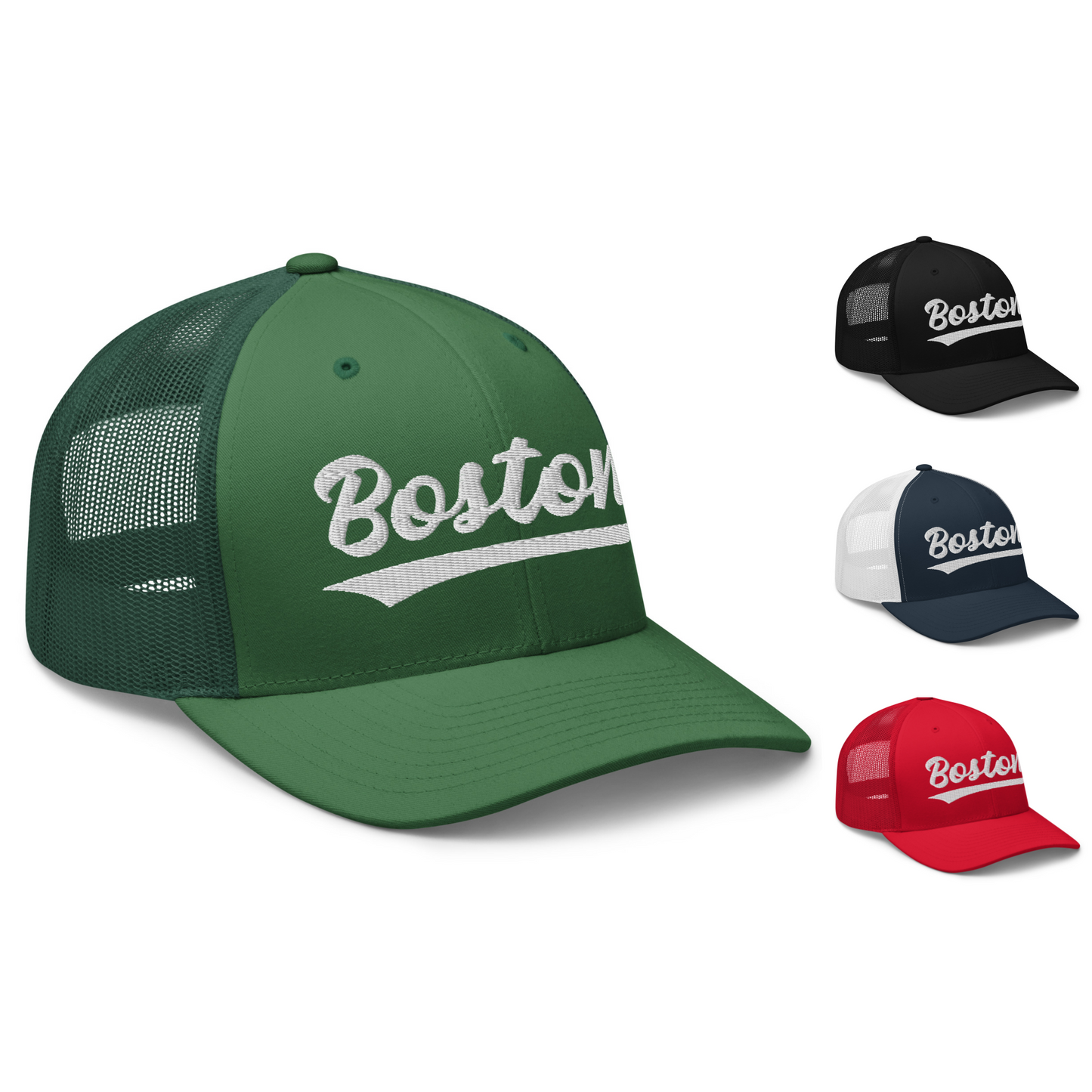 Vintage Boston Baseball Script Retro Boston Trucker Cap Hat