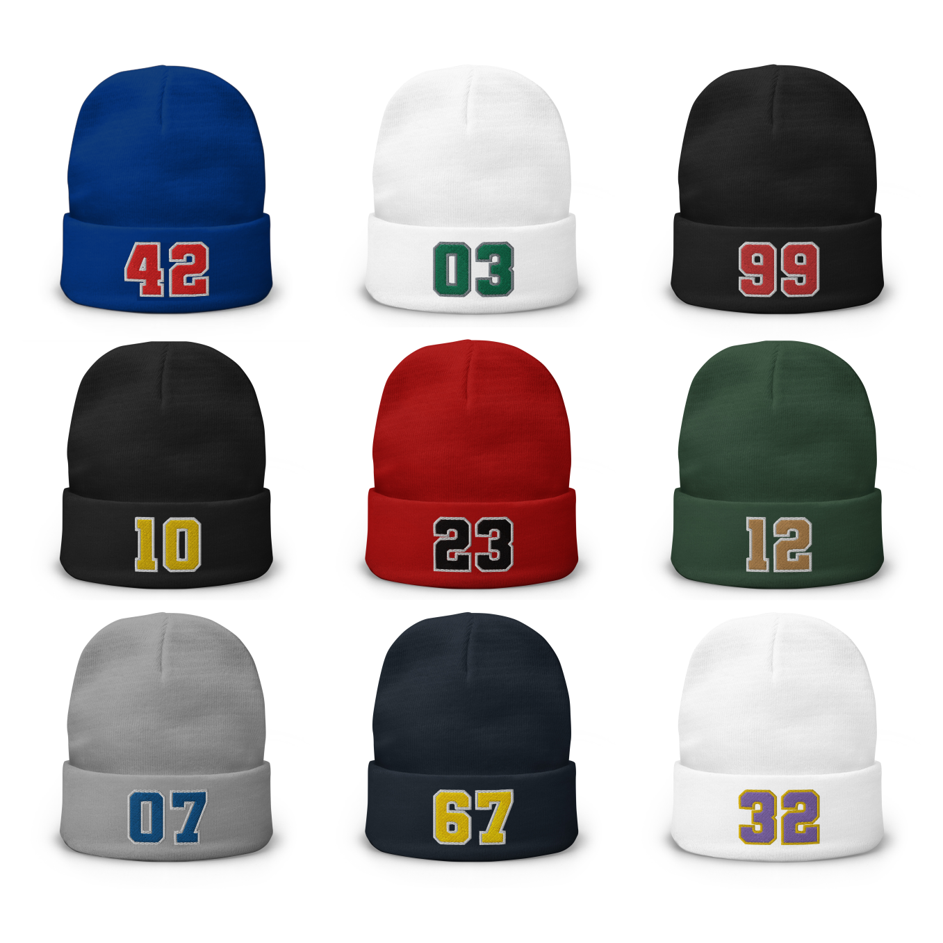 Custom Number Varsity Sports Player Winter Beanie Hat Cap