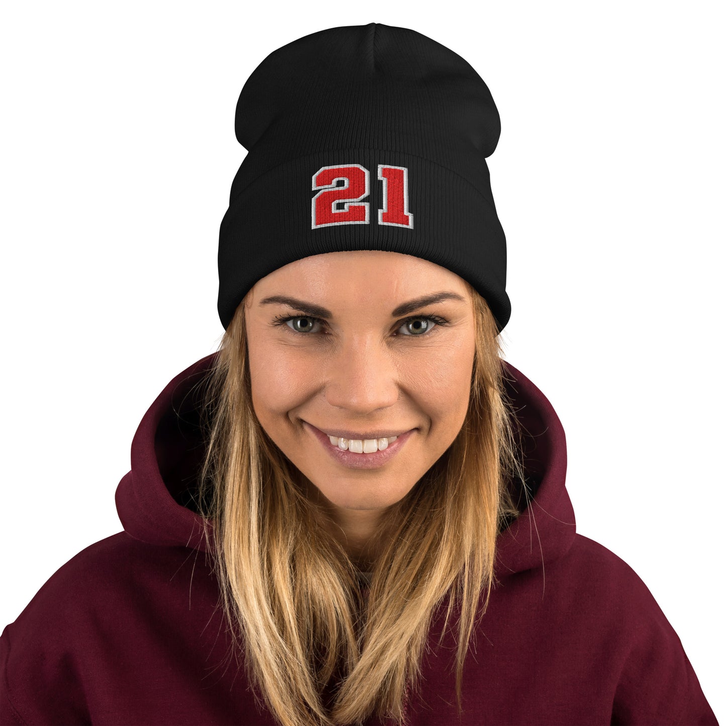 Custom Number Varsity Sports Player Winter Beanie Hat Cap
