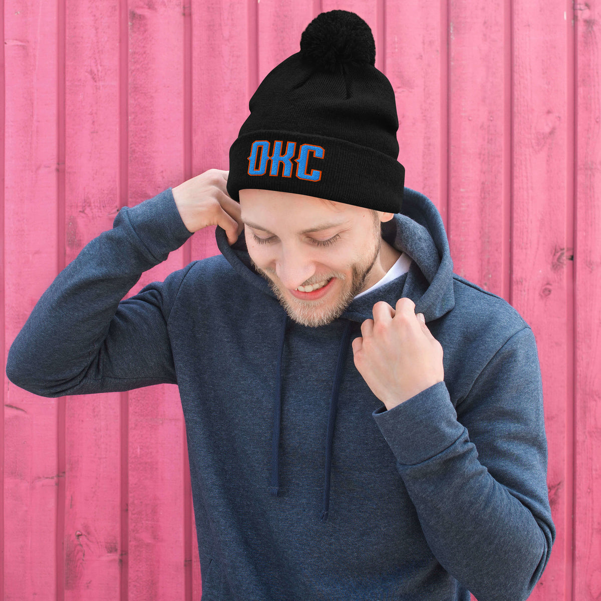 Vintage OKC Beanie Retro Oklahoma City Basketball Hat w/ Pom-Pom