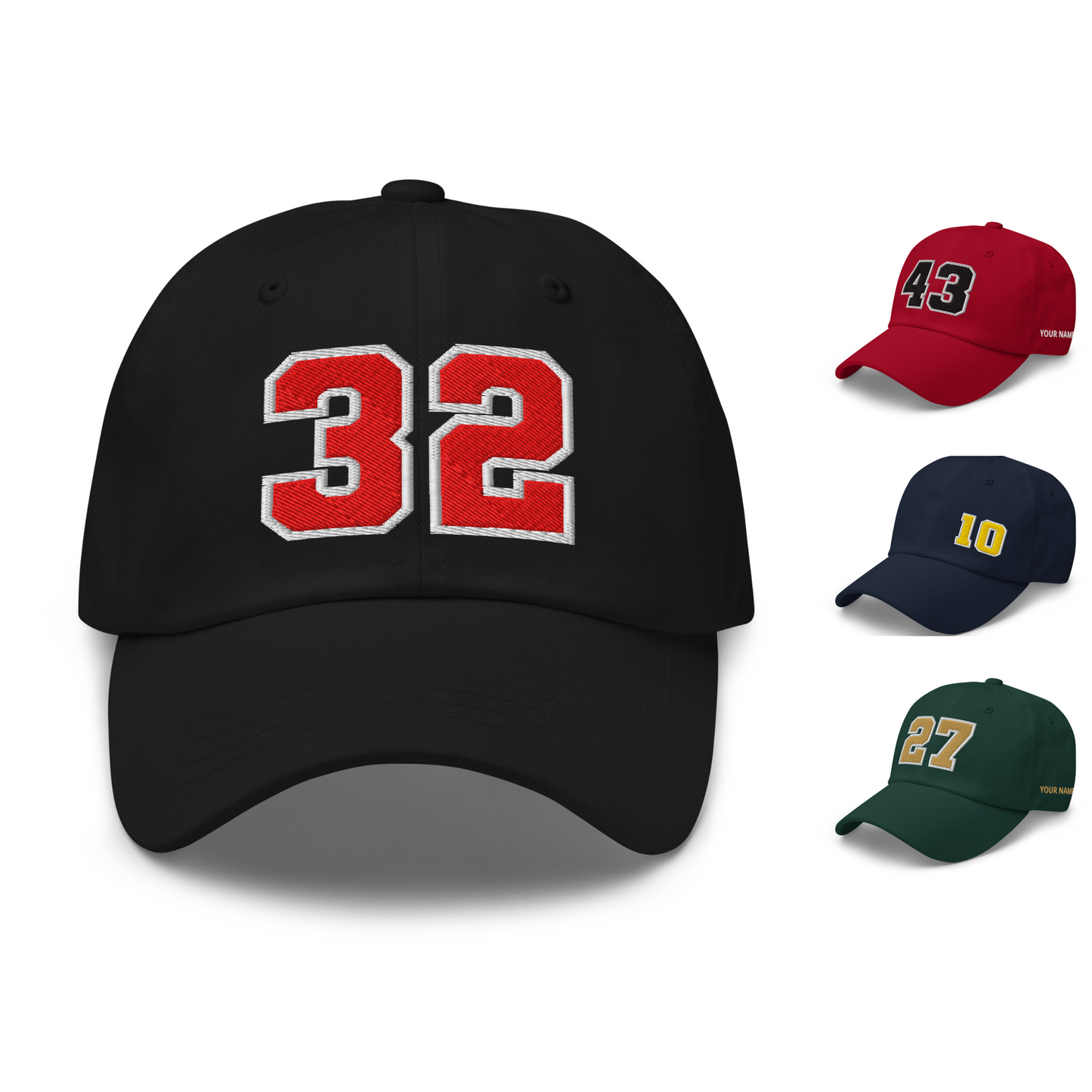 Custom Number Varsity Sports Player Baseball Hat Dad Cap