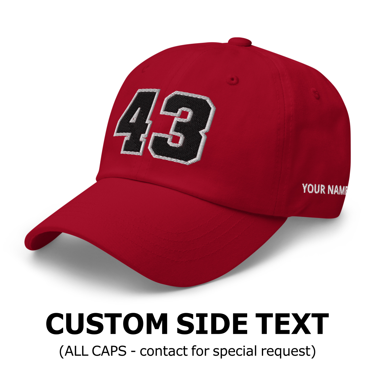 Custom Number Varsity Sports Player Baseball Hat Dad Cap