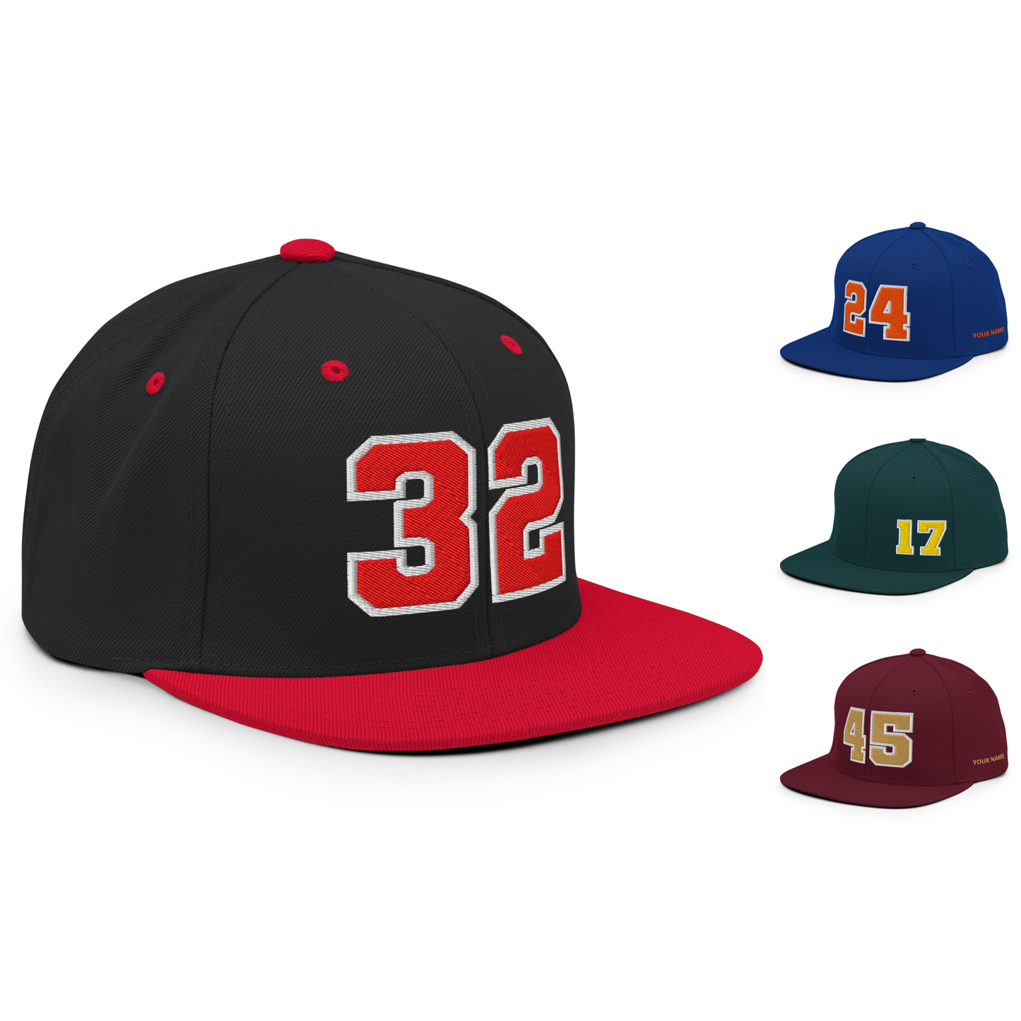Custom Number Varsity Sports Player Snapback Hat Baseball Cap