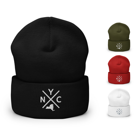 Retro New York Beanie Hat Winter NYC Cross Beanie Cap