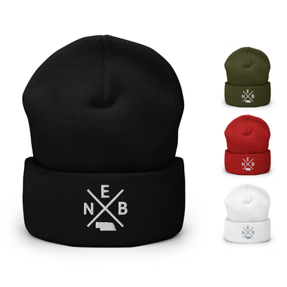 Retro Nebraska Beanie Hat Winter NEB Cross Beanie Cap