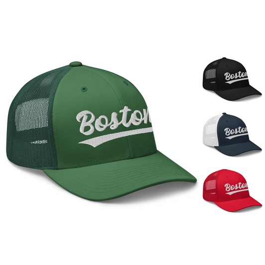 Vintage Boston Baseball Script Retro Boston Trucker Cap Hat