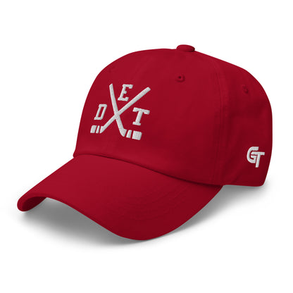 Detroit Hockey Hat Red Retro DET Hockey Sticks Dad Cap