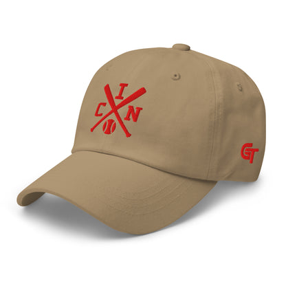 Cincinnati Baseball Hat Retro CIN Red Baseball Bats Dad Cap