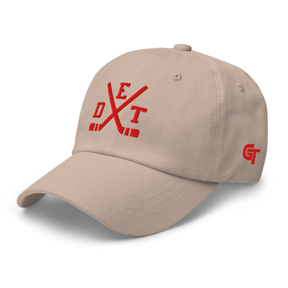 Detroit Hockey Hat Red Retro DET Hockey Sticks Dad Cap