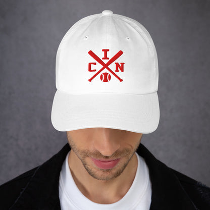 Cincinnati Baseball Hat Retro CIN Red Baseball Bats Dad Cap