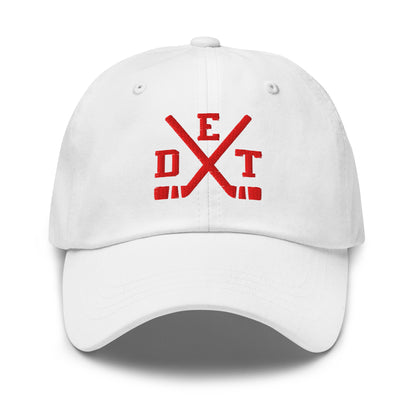 Detroit Hockey Hat Red Retro DET Hockey Sticks Dad Cap