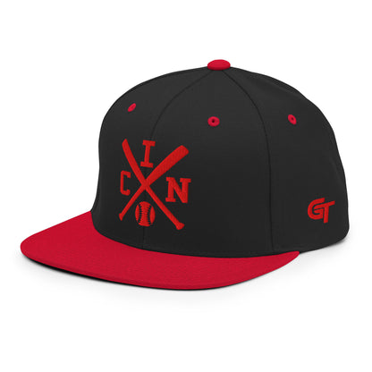 Cincinnati Baseball Snapback Cap Red Retro CIN Baseball Bats Hat