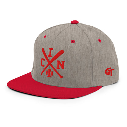 Cincinnati Baseball Snapback Cap Red Retro CIN Baseball Bats Hat