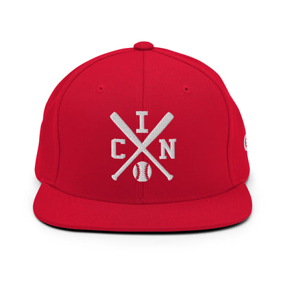 Cincinnati Baseball Snapback Cap Red Retro CIN Baseball Bats Hat