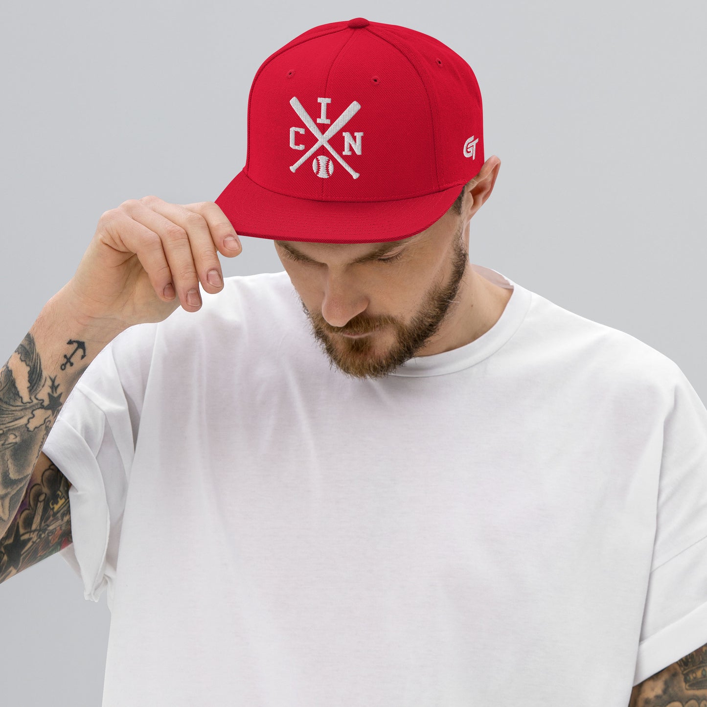 Cincinnati Baseball Snapback Cap Red Retro CIN Baseball Bats Hat
