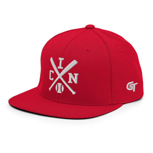 Cincinnati Baseball Snapback Cap Red Retro CIN Baseball Bats Hat