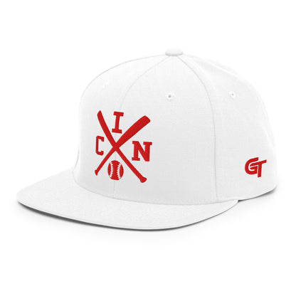 Cincinnati Baseball Snapback Cap Red Retro CIN Baseball Bats Hat