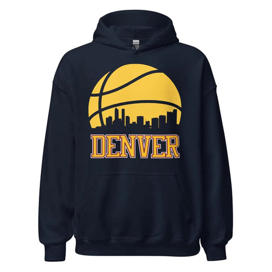 Retro Denver Basketball Skyline Pullover Hoodie Sweatshirt