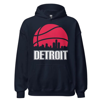 Retro Detroit Basketball Skyline Pullover Hoodie Sweatshirt