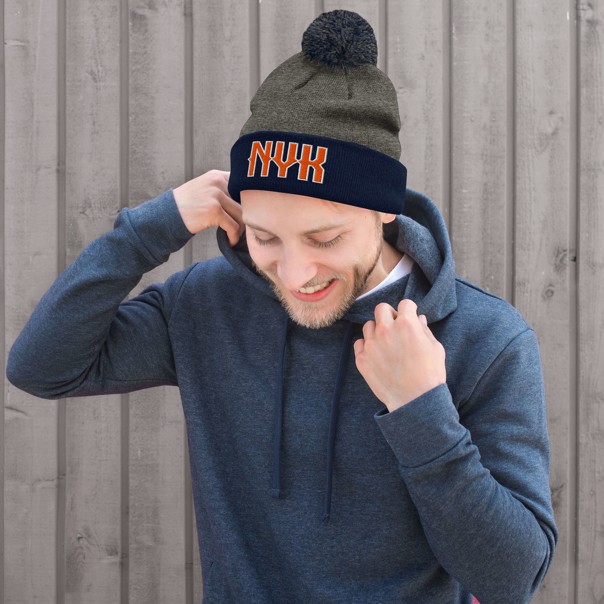 Vintage NYK Beanie Retro New York Basketball Hat w/ Pom-Pom