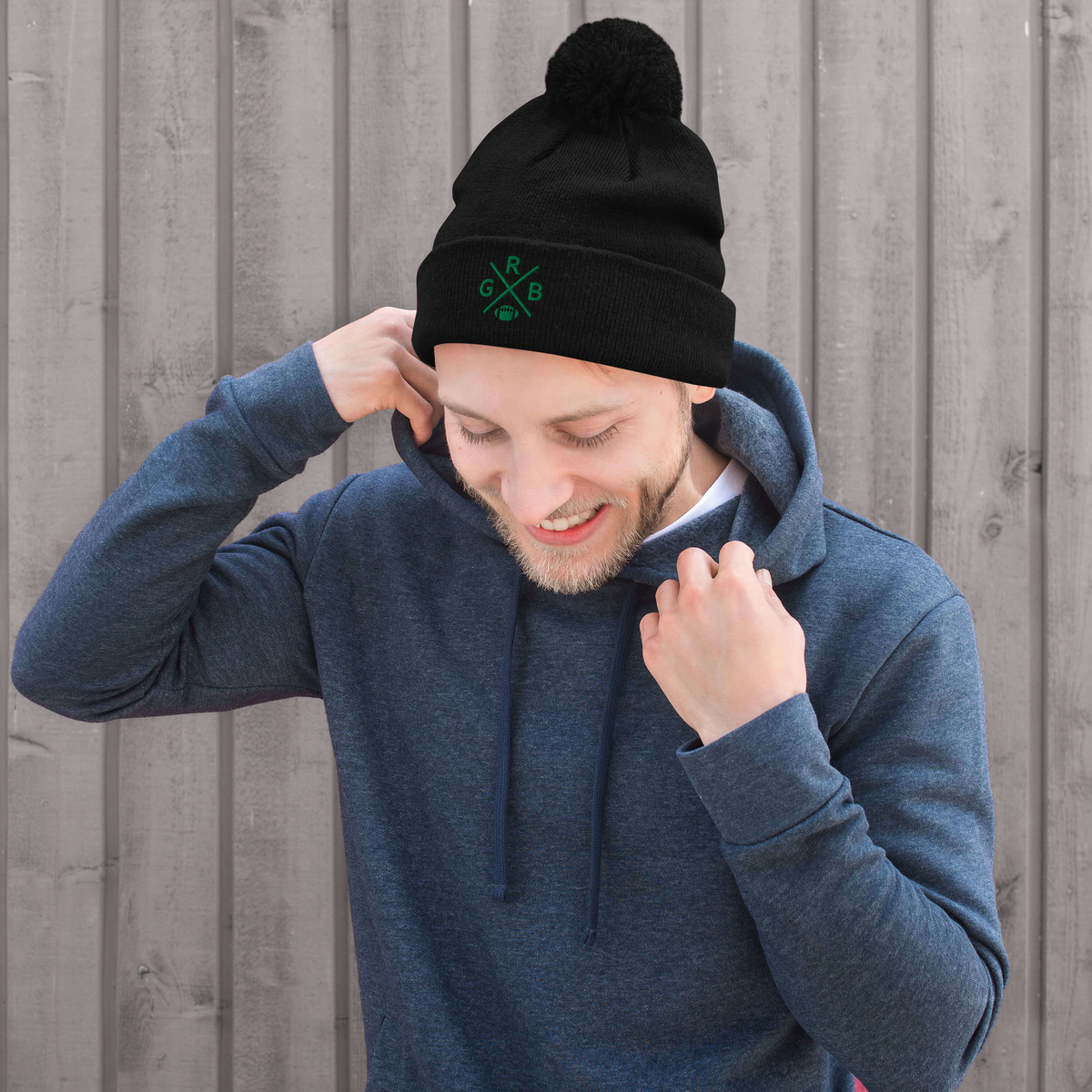 Green Bay Football Retro GB Cross Winter Beanie Hat w/ Pom-Pom