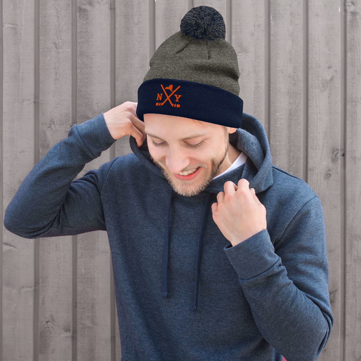 New York Hockey Sticks Retro NY Winter Beanie Hat w/ Pom-Pom