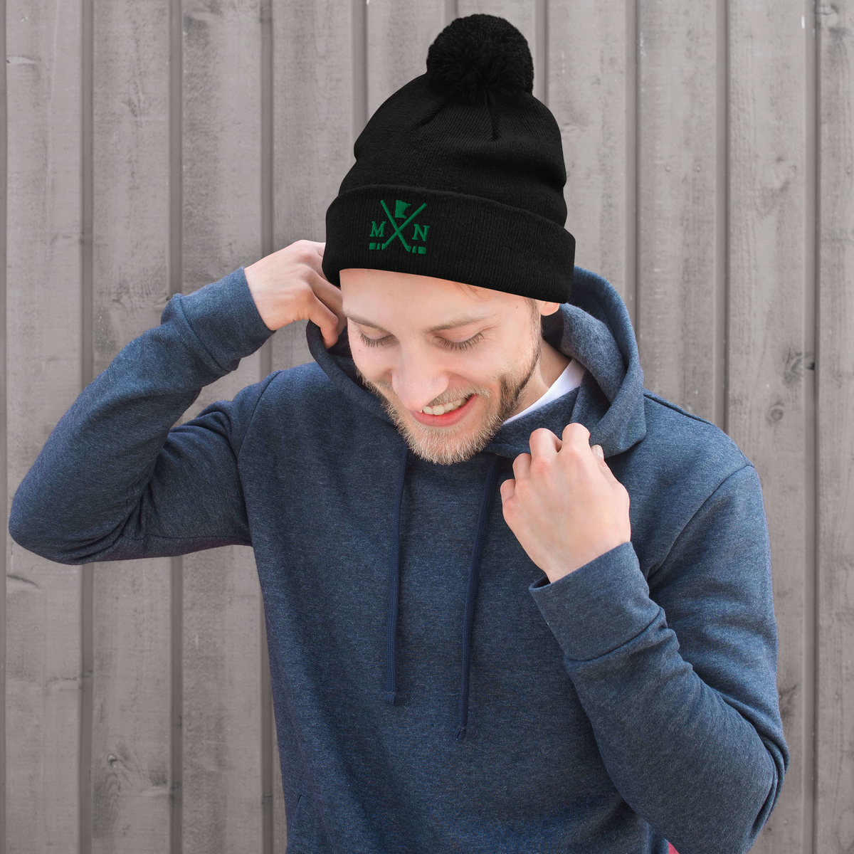 Minnesota Hockey Sticks Retro MN Winter Beanie Hat w/ Pom-Pom