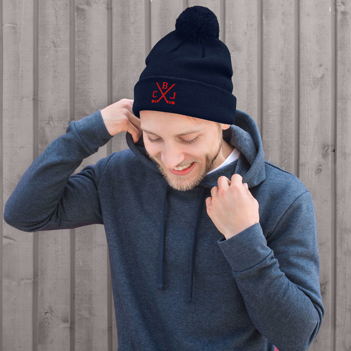 Columbus Hockey Sticks Retro CBJ Winter Beanie Hat w/ Pom-Pom