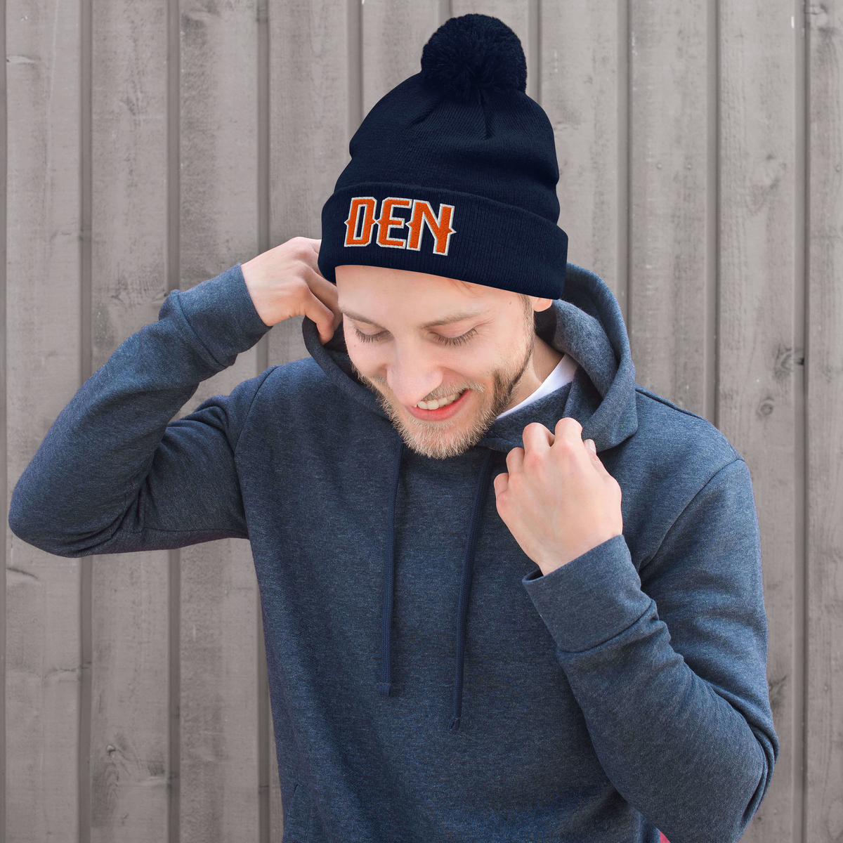 Vintage DEN Beanie Retro Denver Football Hat w/ Pom-Pom