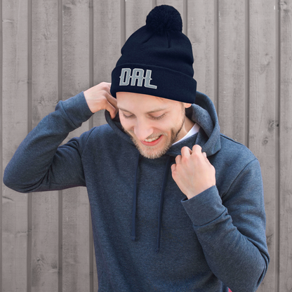 Vintage DAL Beanie Retro Dallas Football Hat w/ Pom-Pom
