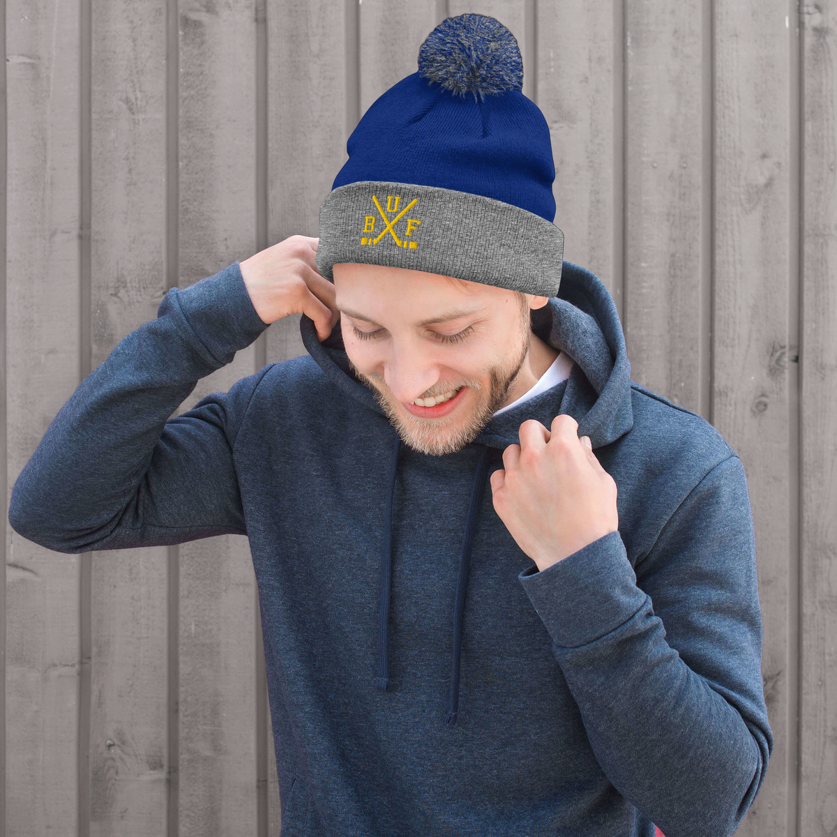 Buffalo Hockey Sticks Retro BUF Winter Beanie Hat w/ Pom-Pom