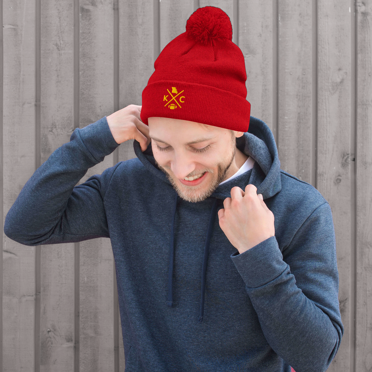 Kansas City Football Retro KC Cross Winter Beanie Hat w/ Pom-Pom