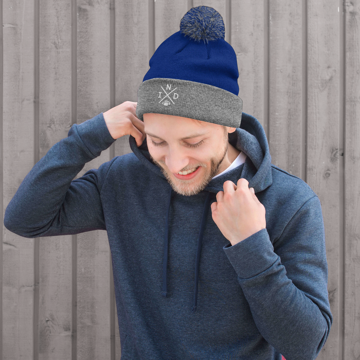 Indianapolis Football Retro IND Cross Winter Beanie Hat w/ Pom-Pom