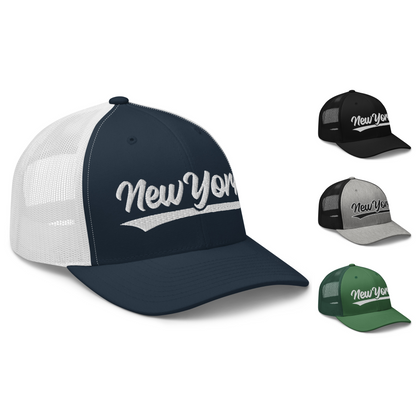 Vintage New York Baseball Script Retro NY Trucker Cap Hat