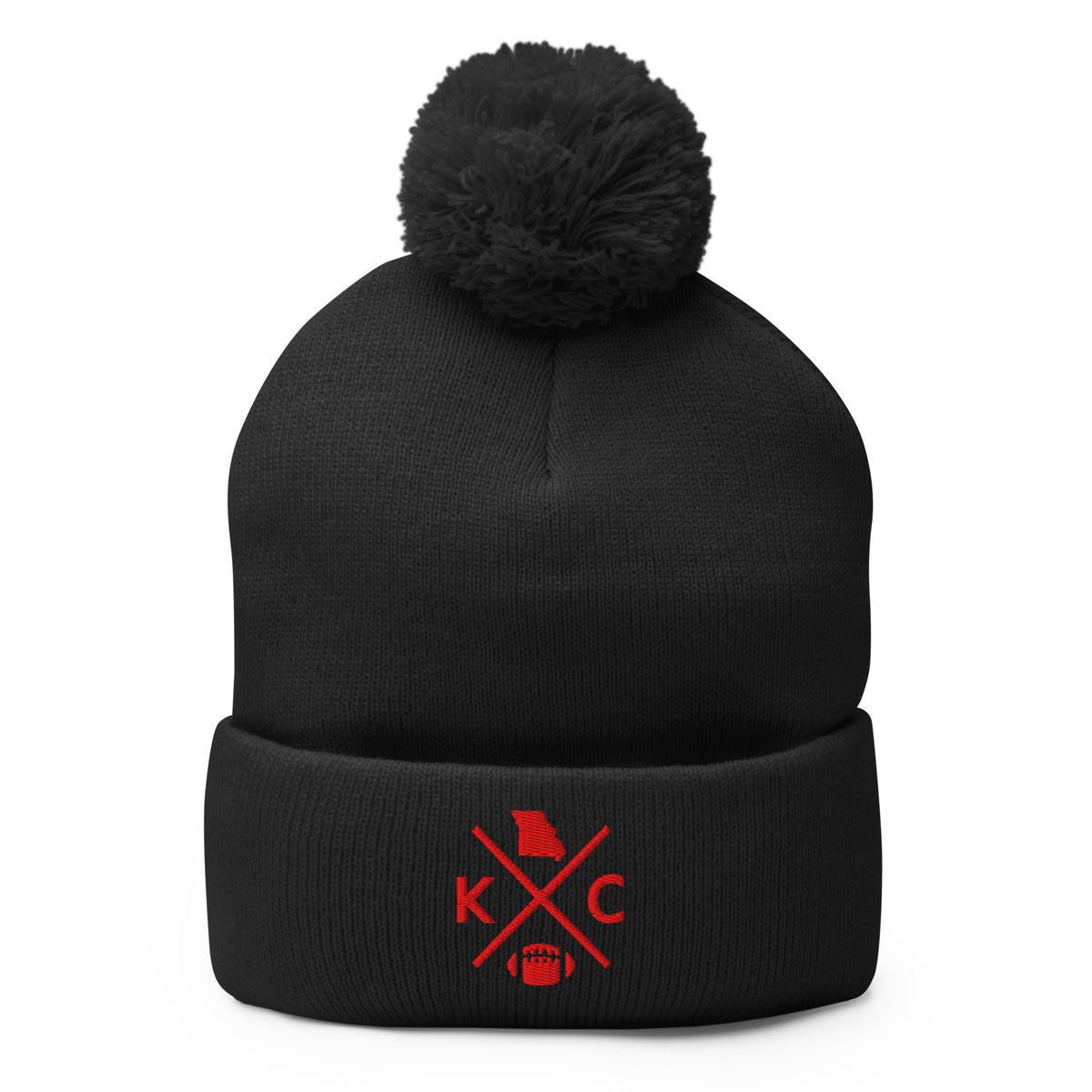 Kansas City Football Retro KC Cross Winter Beanie Hat w/ Pom-Pom