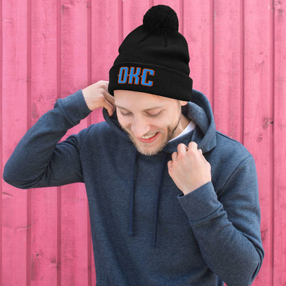 Vintage OKC Beanie Retro Oklahoma City Basketball Hat w/ Pom-Pom