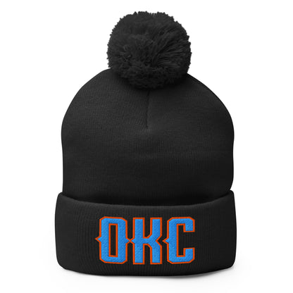 Vintage OKC Beanie Retro Oklahoma City Basketball Hat w/ Pom-Pom