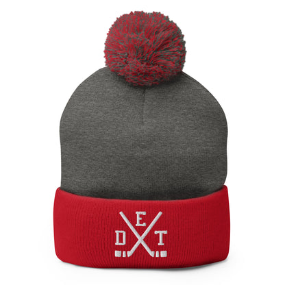 Detroit Hockey Sticks Retro DET Winter Beanie Hat w/ Pom-Pom