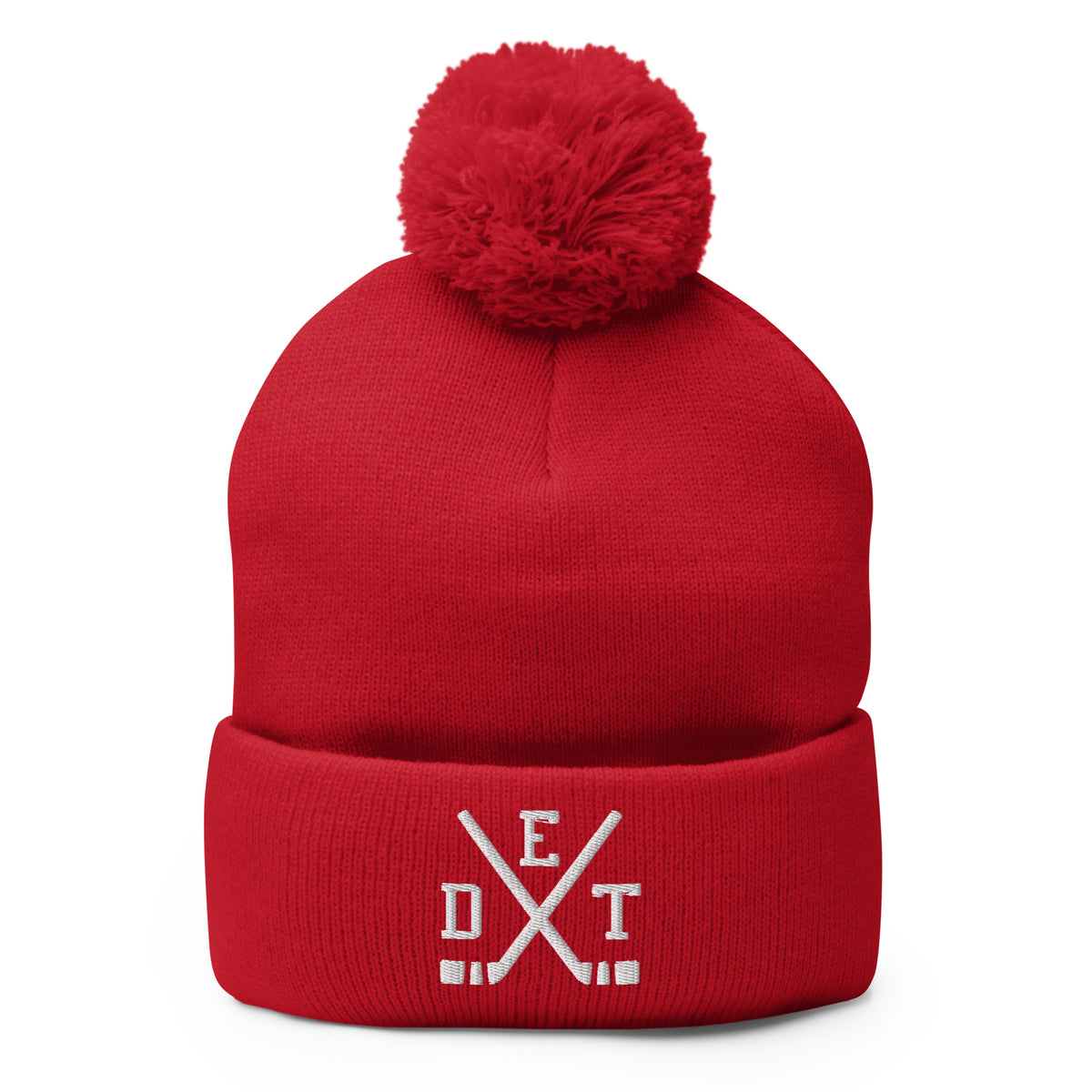 Detroit Hockey Sticks Retro DET Winter Beanie Hat w/ Pom-Pom