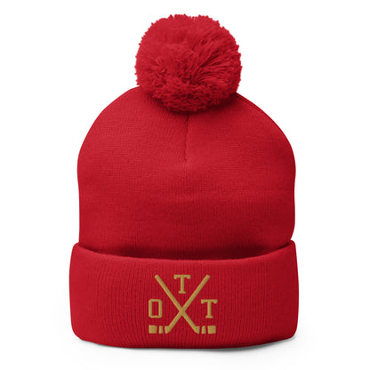 Ottawa Hockey Sticks Retro OTT Winter Beanie Hat w/ Pom-Pom