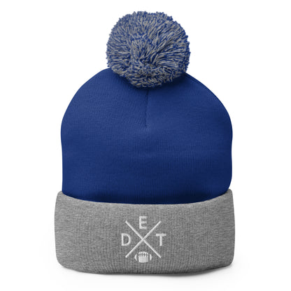 Detroit Football Retro DET Cross Winter Beanie Hat w/ Pom-Pom