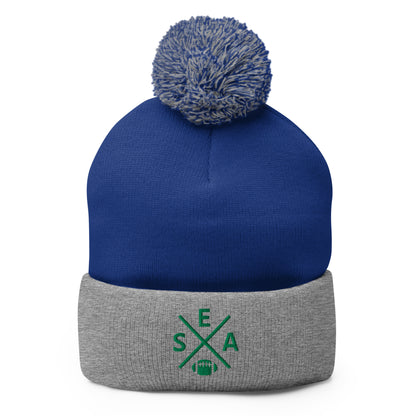Seattle Football Retro SEA Cross Winter Beanie Hat w/ Pom-Pom