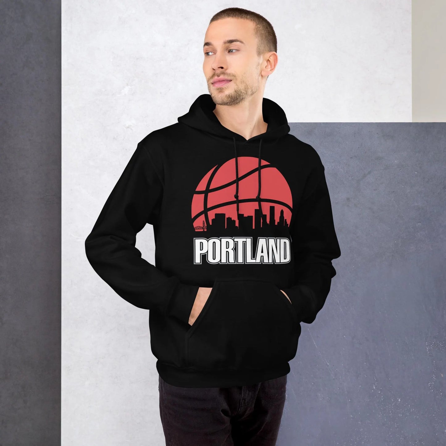 Retro Portland Basketball Skyline Pullover Hoodie Sweatshirt