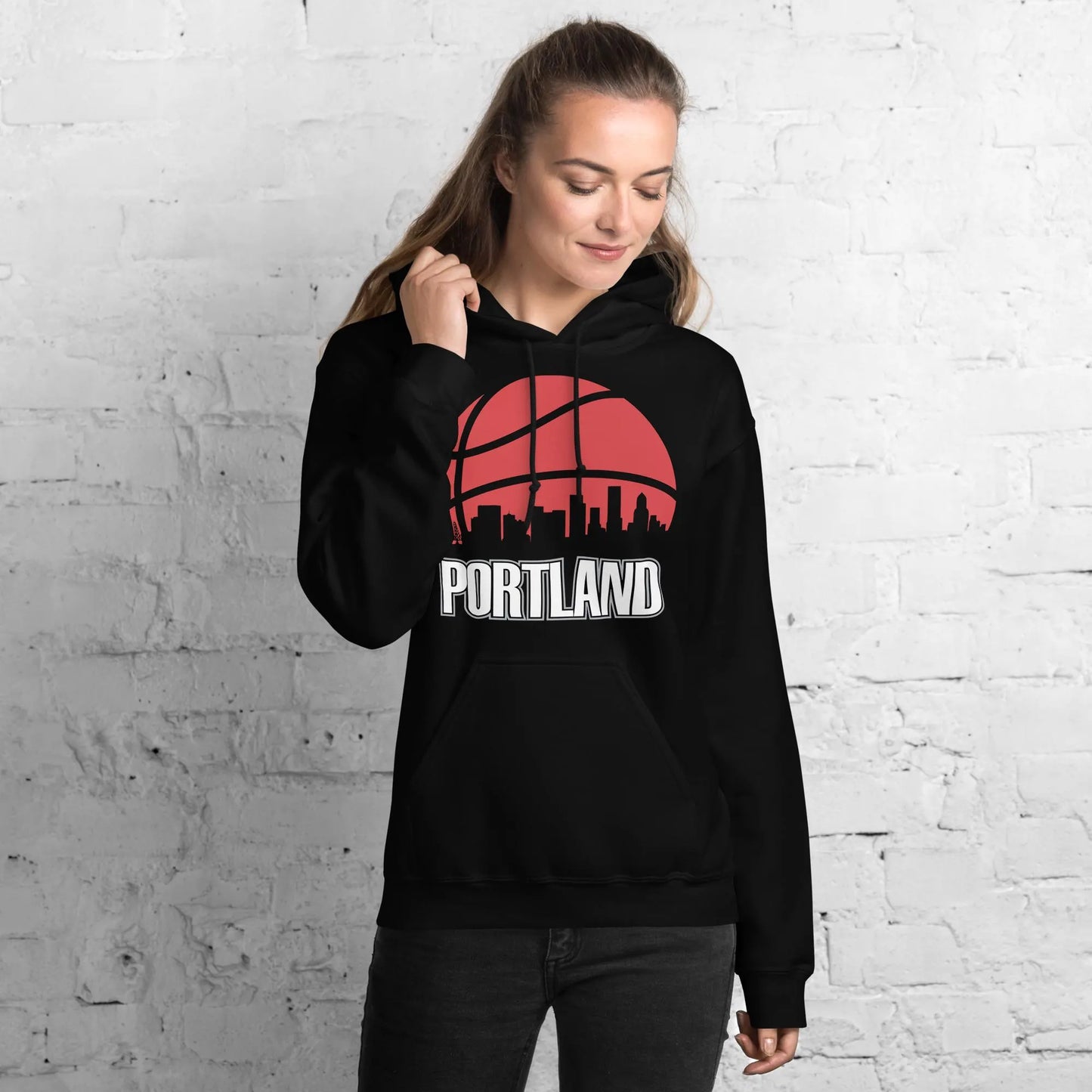 Retro Portland Basketball Skyline Pullover Hoodie Sweatshirt