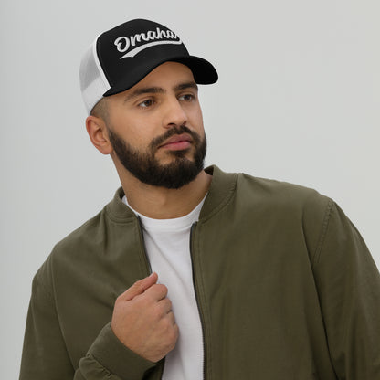 Vintage Omaha Sports Script Retro Omaha Trucker Cap Hat