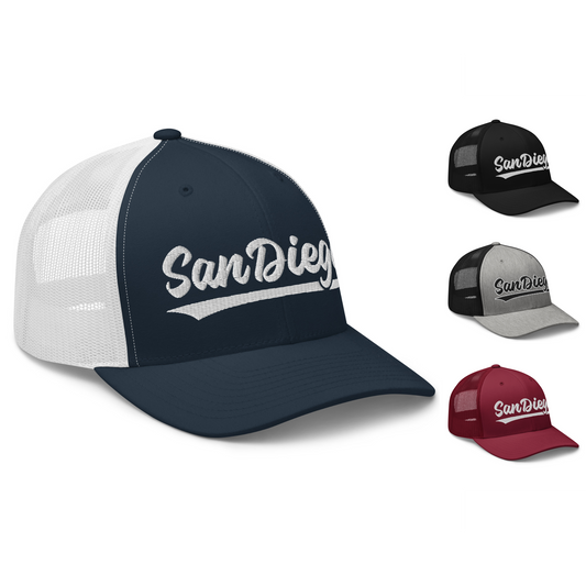 Vintage San Diego Baseball Script Retro San Diego Trucker Cap Hat